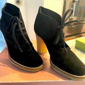 JCREW Black suede 3inch gum bottom booties rare